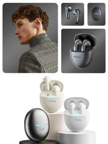 Lenovo Lenovo LP48 Bluetooth Earphones, Half In-Ear, Super Long Battery Life, Large Dynamic Driver, Surround Sound, 5.4 Low Latency, High-Quality Audio For Gaming, Music, Sports, Running, Calls, Minimalist Wireless Earbuds For Smartphones, Tablets