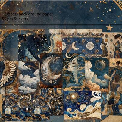 JAI IMAN 120pcs Paper And Sticker, Cosmic Theme With Celestial Steam Punk Patterns, For Gift Tag, Cuttable DIY Paper Craft For Junk Journal Kit, Scrapbooking,Gift Box,Greeting Cards,Adventure Book,Retro Album