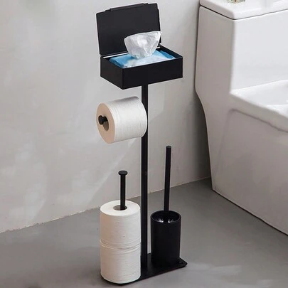 1pc Easy Install Freestanding Toilet Paper Holder With Storage, No Drilling Required, Forged Bathroom Organizer Rack, Bathroom Decor, Autumn Decoration