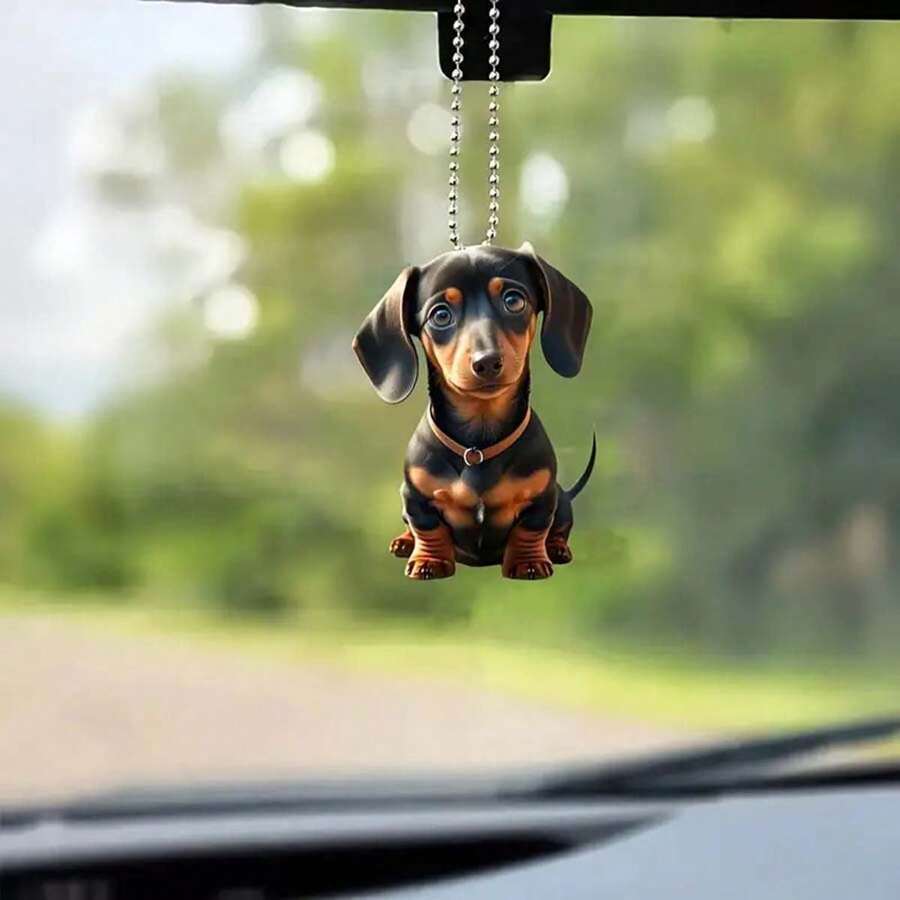 1pc Cute 2D Acrylic Puppy Pendant - Car Rearview Mirror Hanging Decor/Keychain - Home & Holiday Decoration Accessory, Home Decor, Room Decor, Wall Decor, Birthday Graduation Gift - Multicolor - View 1