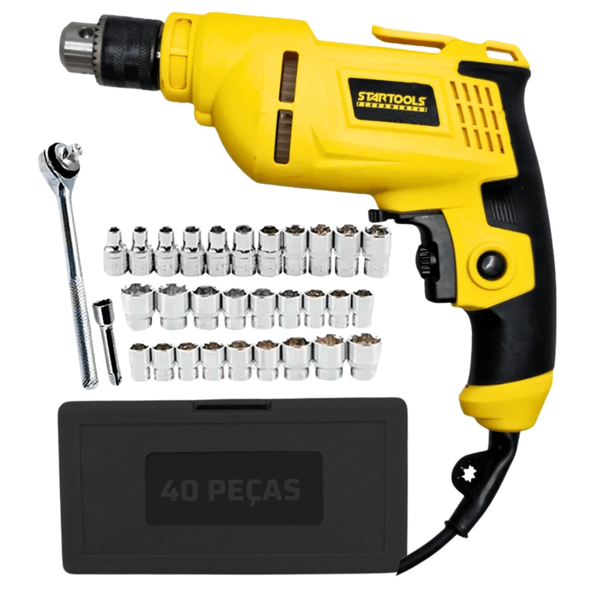Professional Impact Drill With 3/8" Chuck 600W + 40-Piece Socket Kit - 彩色 - 查看 1