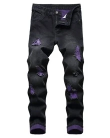 MICKASON Men's Purple Ripped Stretch Skinny Black Bottom Peplum Men's Jeans - Stretchy, Comfortable And Stylish - Perfect For Everyday Casual Wear. - màu đen - Xem 1