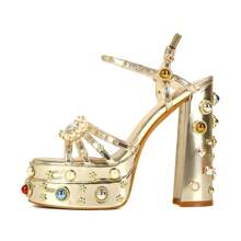 Waterproof Platform Pearl Decorated Chunky Heel Sandals