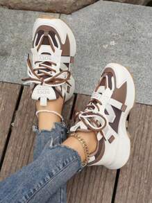 Women's Round Toe Lace Up Thick Sole Casual Comfort Running Sneakers