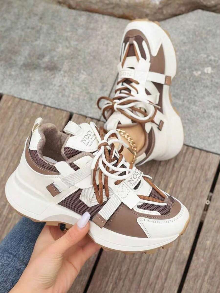 Women's Round Toe Lace Up Thick Sole Casual Comfort Running Sneakers