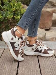 Women's Round Toe Lace Up Thick Sole Casual Comfort Running Sneakers