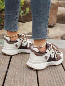 Women's Round Toe Lace Up Thick Sole Casual Comfort Running Sneakers