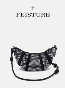 1 件 Feisture 水钻新月单肩包，时尚闪亮，适合女孩、女士、大学生、办公室穿着，适合工作、商务、通勤、学校 - 銀色 - 查看 11