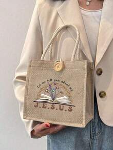 1 chiếc túi tote vải lanh "Let Me Tell You My Faith", túi xách tay họa tiết chữ và hoa, túi đeo vai vải lanh dành cho nữ, thể hiện niềm tin của bạn, túi du lịch nhẹ, túi đeo chéo đa năng, quà tặng Lễ Tạ ơn, túi quà tặng chữ cái, có thể tái sử dụng, phù hợp cho trường học, đại học, công sở, kinh doanh, đi làm, hoạt động ngoài trời, du lịch, dã ngoại, lễ hội (Kiểu nút ngẫu nhiên) - Màu Khaki - Xem 6