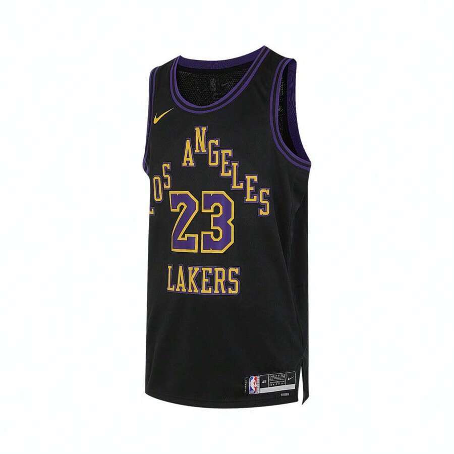 Nike 男式 LAL MNK DF SWGMN JSY CE 字母印花圆领夏季背心，DX8506-012 - 黑色 - 查看 1