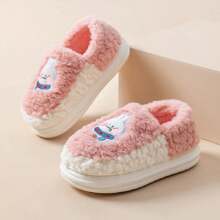 Schattige pluchen stoffen konijnencartoonpantoffels voor dames, warme dikke zachte zool binnen antislip pantoffels met volledige hak voor de winter