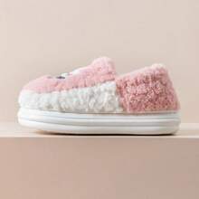 Schattige pluchen stoffen konijnencartoonpantoffels voor dames, warme dikke zachte zool binnen antislip pantoffels met volledige hak voor de winter