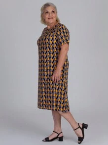 Kit 4 Ladies Cold Mesh Dress Loose Longuete Short Sleeve Curve Evangelical Fashion Midi Liganete Plus - 套裝 4 種各種印花 - 查看 7
