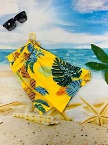 HONGDA VARIETIES New Shorts With Pocket And Leaf Print - Màu vàng - Xem 3