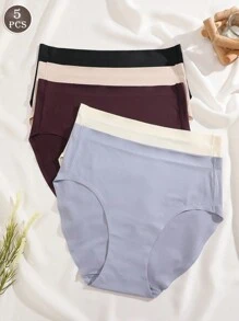 FINETOO 5Pcs/Set Solid Colour High-Waisted Triangle Seamless Panties - Multicolor - View 11