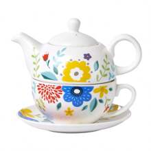 1 pieza Tetera, cafetera, taza y plato de cerámica vintage elegante, 7 estilos, exquisito juego de té de la tarde o café, juego de té elegante para dama, para uso doméstico/fiesta/comida/té de la tarde, Acción de Gracias/Navidad/, para exteriores, camping - multicolor - Ver 15