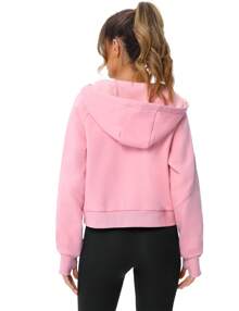Women's Pullover Hoodie With Thumb Holes Long Sleeve Solid Zipper Tops For Women With Pocket - Hồng - Xem 5