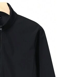 Zippered Pocket Standing Collar Outdoor Single Layer Hooded Windbreaker Jacket - Black - View 7