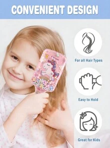 1 件装卡通梳防静电按摩发刷，带独角兽图案，适合女孩