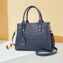 Túi xách da thật cho nữ & Túi đeo chéo, Họa tiết dập nổi da cá sấu, Túi tote thường ngày dung tích lớn, Quà tặng tuyệt vời cho mẹ, mẹ chồng, vợ - Màu xanh lam - Xem 5