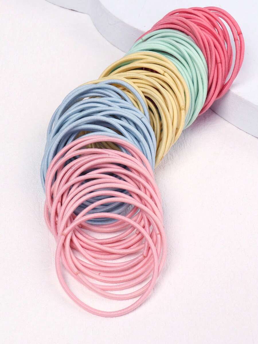 100条装百搭高弹力发圈,色彩缤纷简约休闲多功能发带 - 彩色 - 查看 1