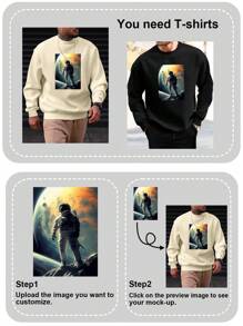 Customized Pattern Men's Sweatshirt For Autumn/Winter, Suitable For Halloween, Christmas, Birthday, Valentine's Day, Father's Day, Party, Anniversary, Custom Design Printed On Front Of Men's Crew Neck Sweatshirt