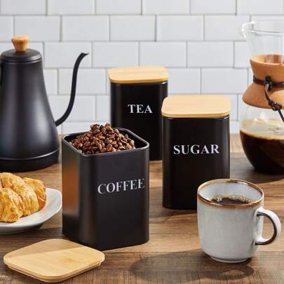 1/3pcs Kitchen Canister Set With Bamboo Lids, Air Tight Food Storage Jars For Coffee, Sugar, Tea - For Kitchen, Pantry Organization And Display,Kitchen Storage,Kitchen Organizer,Kitchen Organiser,Storage Items,Kitchen,Storage,Organizer,Organiser,Organization,Organizers,Drawer Organizer,Travel,Kitchen Items,Kitchen Utensils,Kitchen Tools,Kitchen Things.