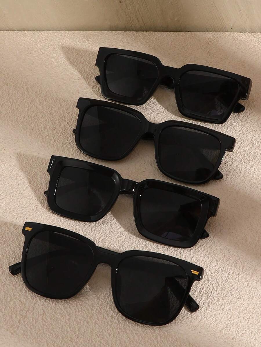 4 件装男士经典酷炫方框复古街头风格时尚 Y2K 眼镜，适合户外日常徒步旅行度假海滩派对配饰。海滩配饰眼镜，适合夏季海滩度假、户外、旅行 - 彩色 - 查看 1