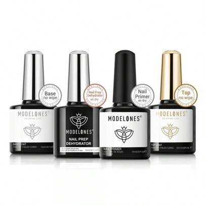 MODELONES Modelones Base und Top Coat Set mit Primer für Gelnägel Dehydrator für Nägel 10ML, Gel Nagellack No Wipe Soak Off UV Nagellack Unterlack & Überlack für Gelnägel Nail Art Maniküre