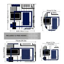 1pc/4pcs Waterproof Geometric Pattern Shower Curtain With 12 Hooks, Bathroom Decor Set Fall Decor Bathroom Accessories Back To School