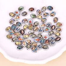 30pcs/Pack Oval Shaped Double Sided Religious Figure Print Enamel Alloy Beads, 10*8mm, Virgin Mary & Jesus Beads For Bracelets And Necklaces - Multicolor - View 2