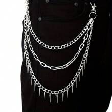 1pc Chain Pocket Pants Trousers Belt - Punk Rock Inspired Chain Layered Waist Accessories With Spike Tassel Details - Unique Gift Idea For Fashionistas