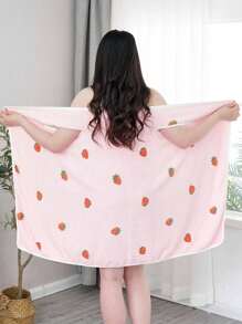 1 pieza Toalla de felpa de microfibra ultra suave, absorbente y con estampado de fresa rosa, disponible en varios tamaños vendidos por separado, para decoración del baño en el hogar o salón de belleza