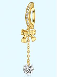 1pc 14G Navel Piercing Jewelry, Cute Pink CZ Heart Bow Flower Dangle Navel Ring, Women 14G Stainless Steel Elegant Dangle Navel Piercing, Valentine's Day - Multicolor - View 27