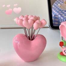 Set de 5 tenedores de fruta, tenedores de ensalada en forma de corazón rosa de acero inoxidable, tenedores creativos para pastel, postre, pinchos de comida dulce, suministros para bodas y fiestas, regalos navideños, útiles escolares