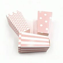 12 pezzi Scatole rosa per popcorn, a pois, a righe, a onde, adatte per popcorn, spuntino, caramelle, biscotti, riunioni familiari, partite di calcio, festival