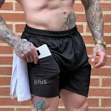 Bermuda 2 In 1 Shorts Gym Sports Physical Activities Casual - Black - View 7