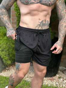 Bermuda 2 In 1 Shorts Gym Sports Physical Activities Casual - Black - View 4