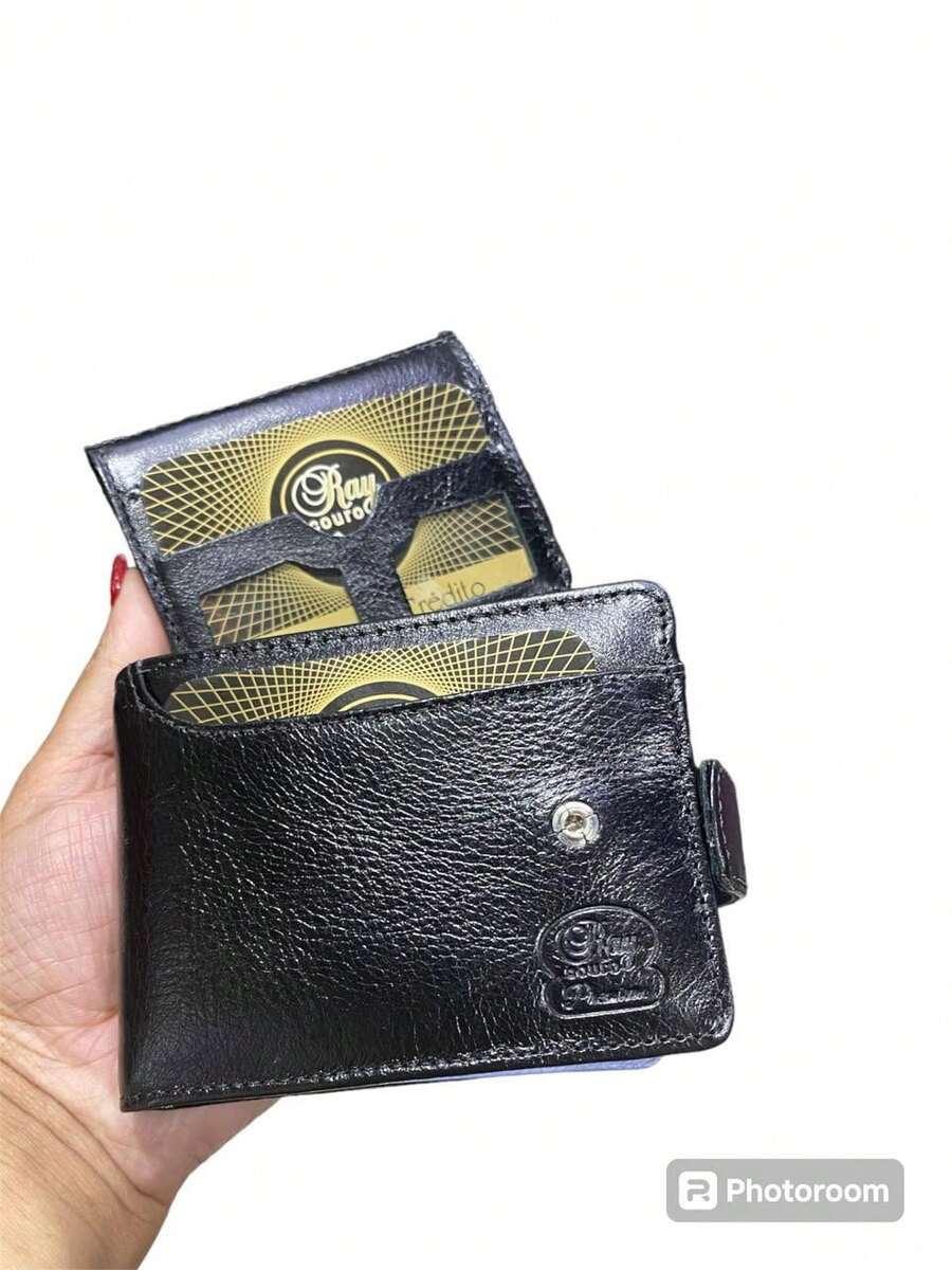 CARTEIRA MASCULINA  EM COURO LEGITIMO SUPER MACIA FECHO -RAY COURO - Preto - Visão 1