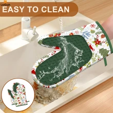 4 件装圣诞烘焙套装，节日硅胶烘焙工具套装包括 2 个硅胶贴片烤箱手套、1 个可爱的不粘硅胶刮刀和 1 个便携式圣诞老人小夹厨房钳，厨房糕点烹饪用具套装，用于烧烤、烘焙、烹饪、上菜、户外烧烤 - 彩色 - 查看 3