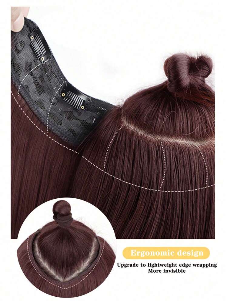 4 Clip One-Piece Layered Hair Extensions Wig For Women Synthetic V-Shaped Long Straight Clip In Hair Extensions Daily Party Decors,Dark Brown - Dark Brown - View 3