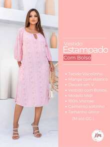 Women's Printed Midi Dress With Pocket Elastic Sleeves Summer Fashion Elegant - Màu Cam cháy - Xem 3