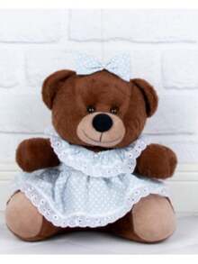Large Trio Of Brown Plush Teddy Bears In Polka Dot Baby Dress (18/22/26) - Ideal For Niches - 灰色圓點 - 查看 3