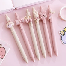 3-6支0.5毫米黑色凝胶墨水塑料点击粉色奶油色可爱女孩笔，2种款式随机发送 - 多色 - 查看 2