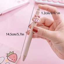 3-6支0.5毫米黑色凝胶墨水塑料点击粉色奶油色可爱女孩笔，2种款式随机发送 - 多色 - 查看 10