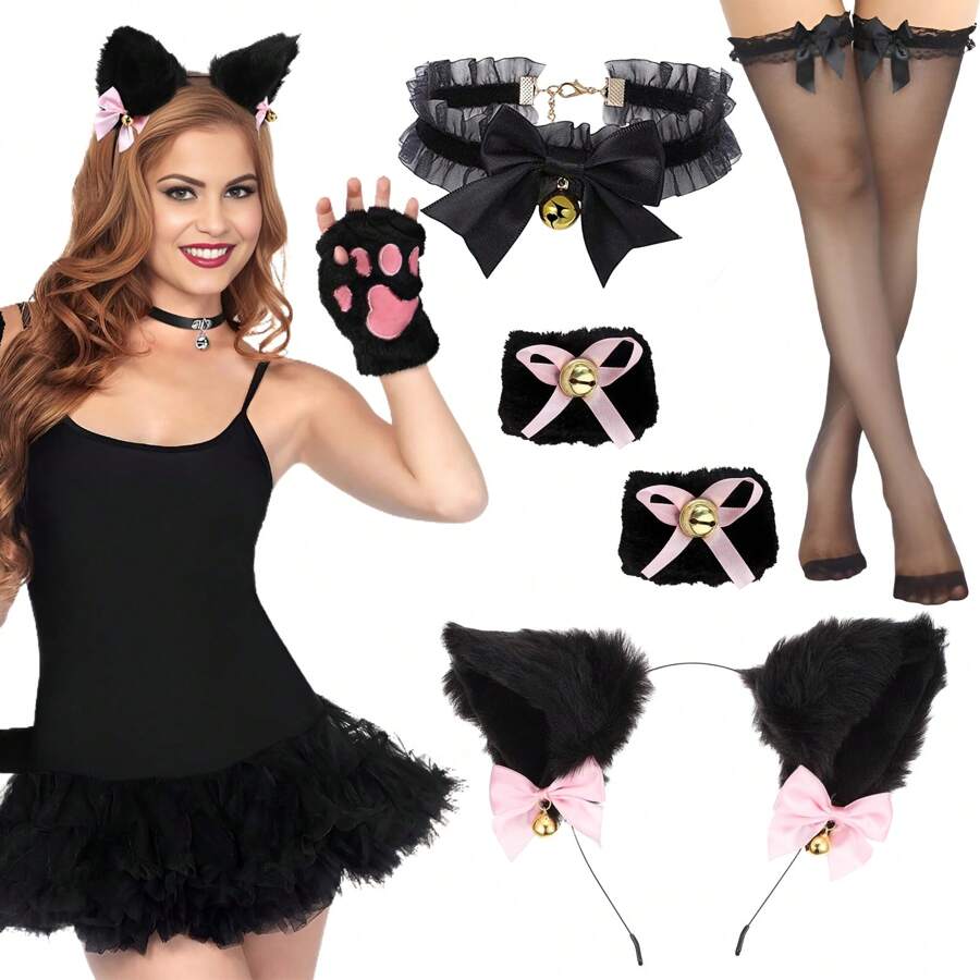 4 Pieces Of Cute And Sexy Cat Costumes, Lolita Lace Collar, Plush Cat — free download