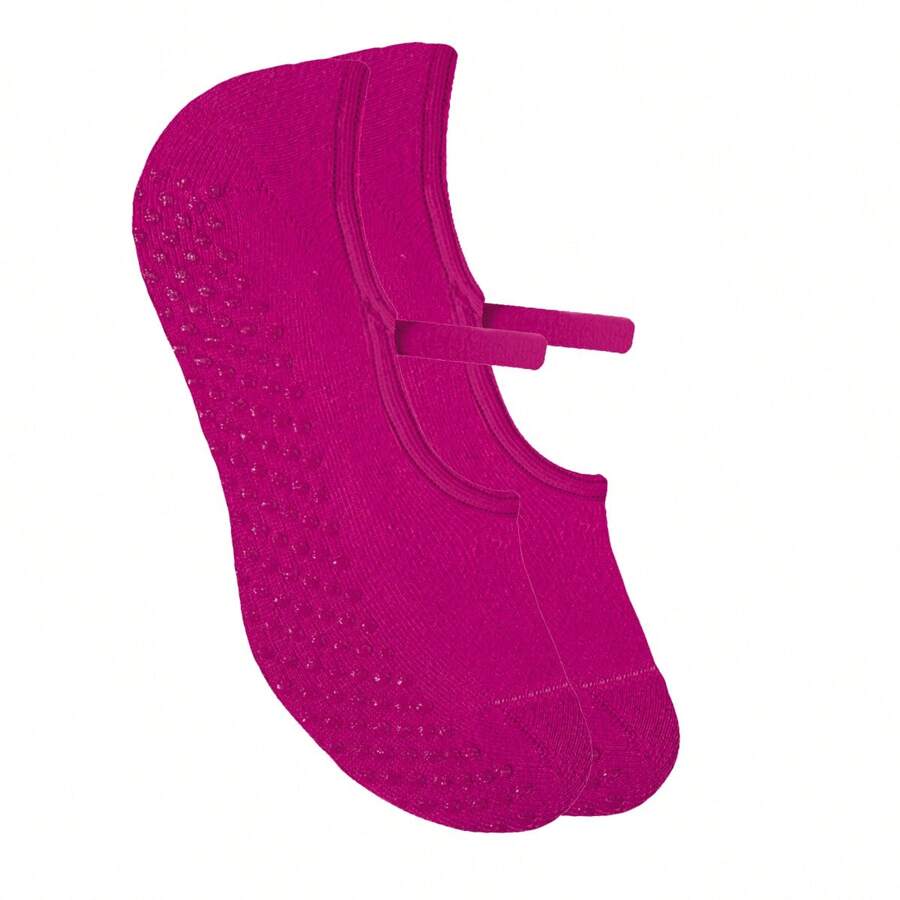 Women's Pilates Non-Slip Bias Socks - 玫紅色 - 查看 1