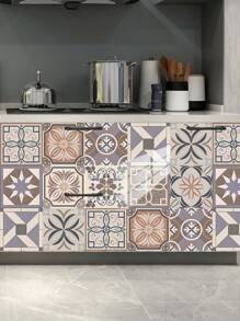 10pcs Bohemian Patterned Vinyl Self-Adhesive Removable Decorative Tile Wall Stickers, Artistic Flower Wall Tile Stickers, Self-Adhesive Creative Mandala-Style Tile Stickers, Peel-And-Stick Tile Splash Guards, Removable Waterproof Self-Adhesive Square Wall Stickers, Suitable For Homes, Kitchens, Living Rooms, Bathrooms, Bedrooms, Cabinets, Offices, And Used For Room Decoration, Home Decoration, And Wall Decoration. - Multicolor - View 9