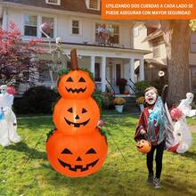 Fantasma Inflable de Halloween 1.2m, Decoraciones de Patio con e inserción Fija, Fantasma de Calabaza Inflable Iluminado, Cabeza de Tres Calabaza Halloween Inflable con Luces LED, Decoración Halloween, Halloween Juguete Inflable al , para jardín y césped - Naranja - Ver 6