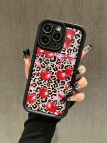 猎豹印花苹果蝴蝶结、豹纹、樱桃图案防震软 TPU 手机壳适用于 11/12/13/14/12 Pro Max/16 Pro/15/X/XR/7/8 Plus 防水防摔防刮 - 彩色 - 查看 2